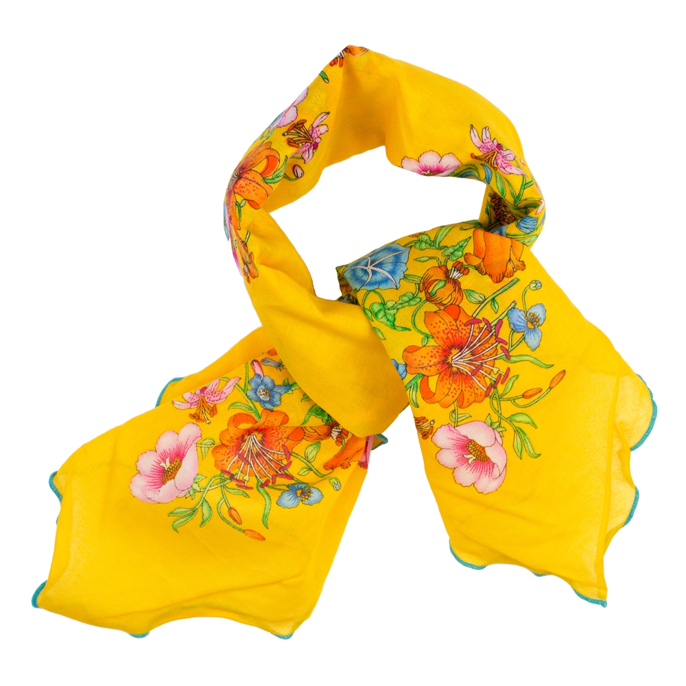 Scarf cotton kerchief vibrant flowers yellow