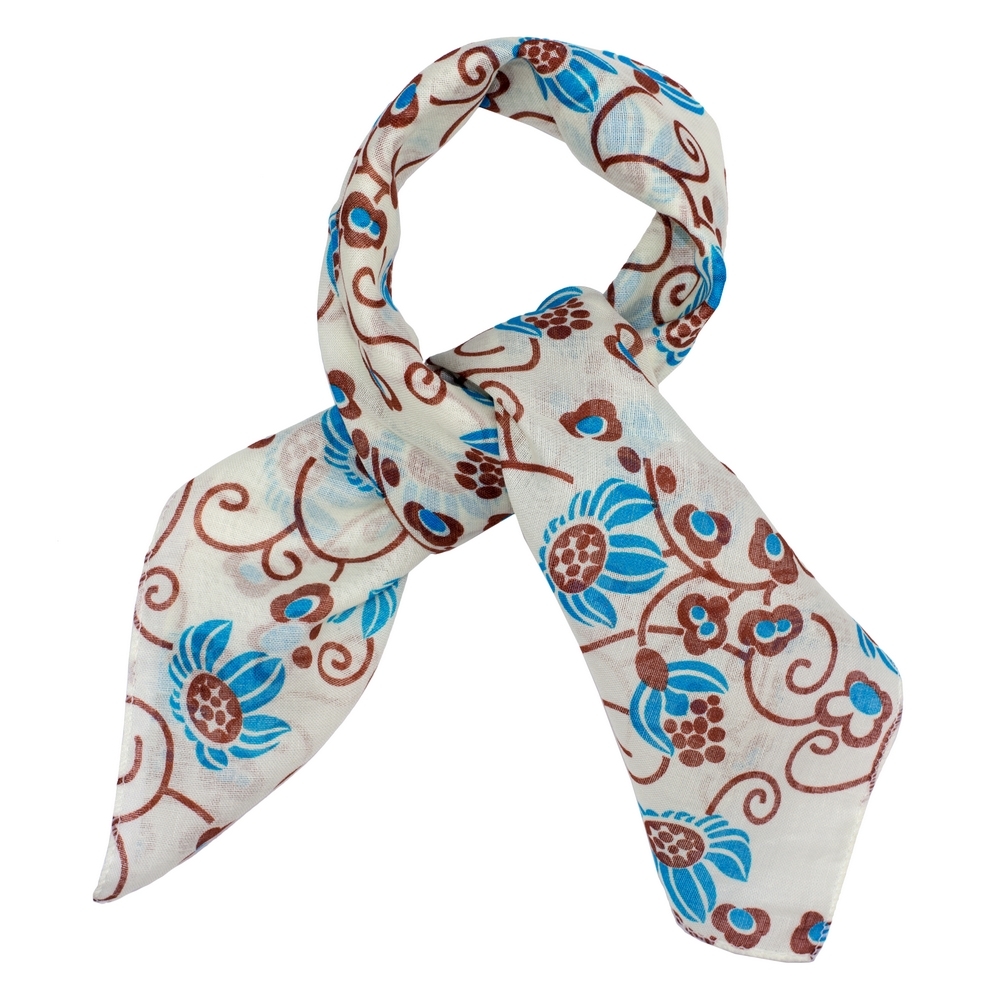 Scarf cotton kerchief flower swirl off white