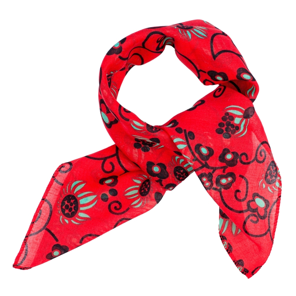 Scarf cotton kerchief flower scroll red