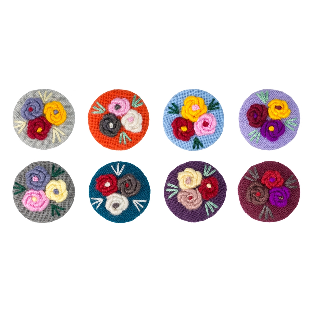 Brooch velvet & acrylic embroidered flowers assorted colours