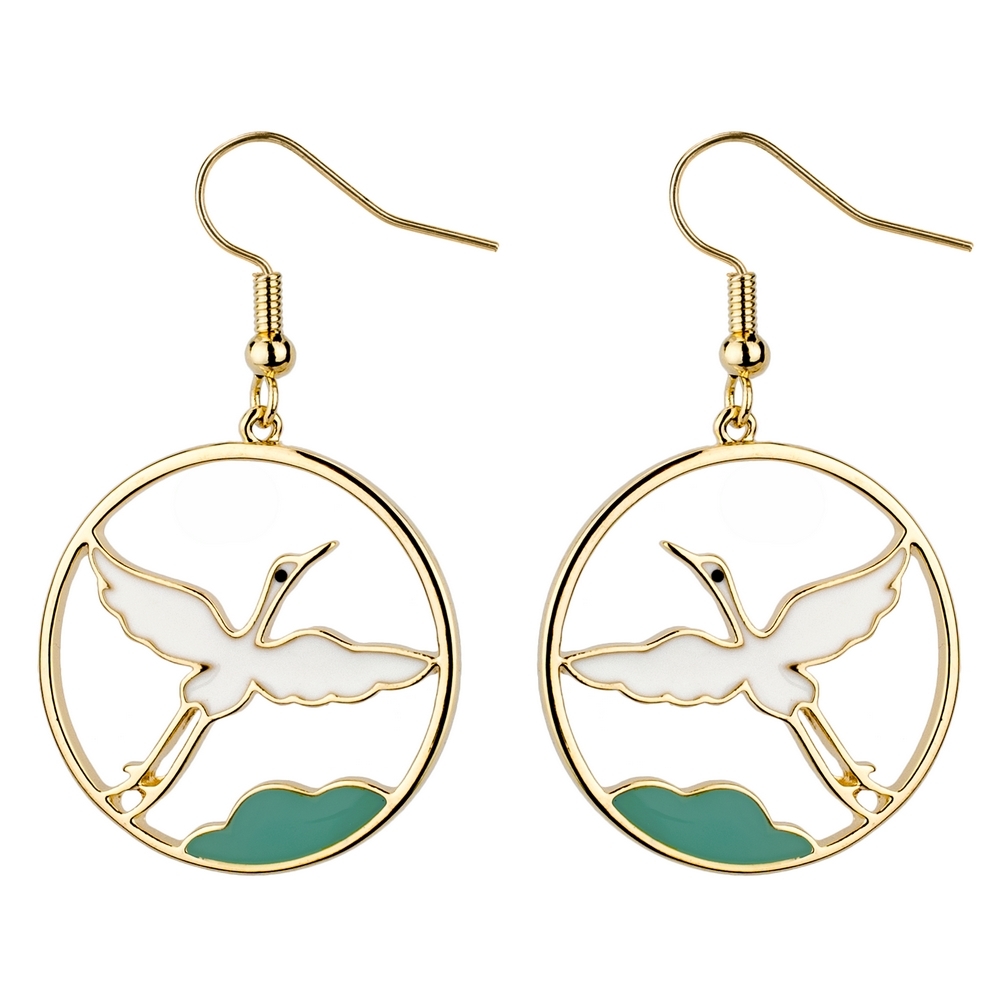 Drop earring elegant flying crane multicoloured