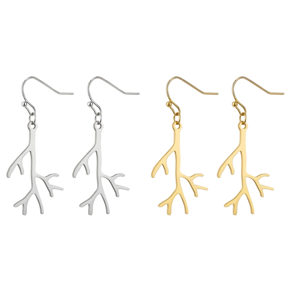 Drop earring branching out silver & gold