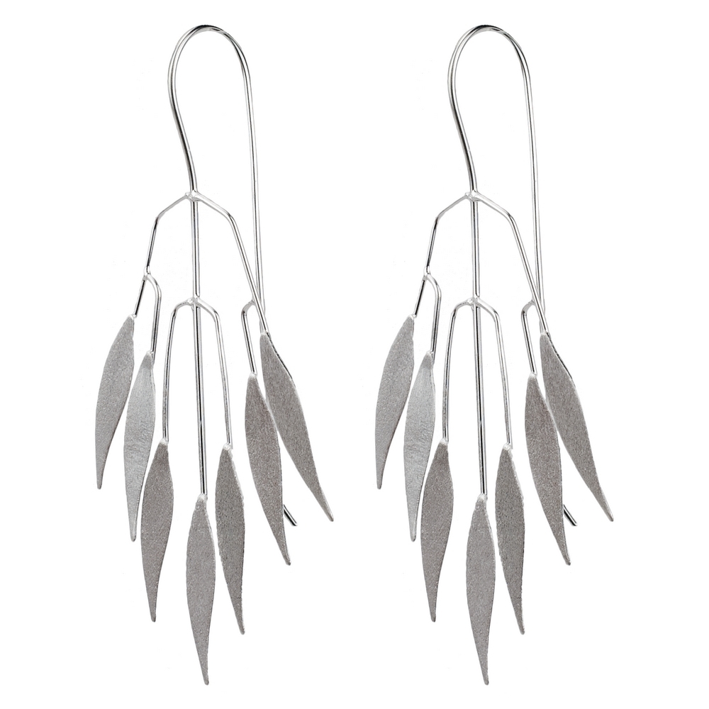 Drop earring 925 silver leafy eucalyptus branch silver