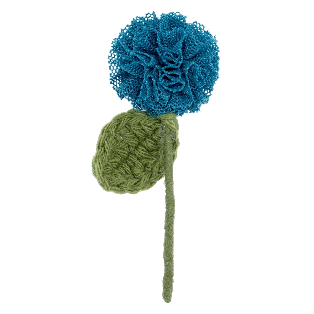 Brooch acrylic single stem flower turquoise blue