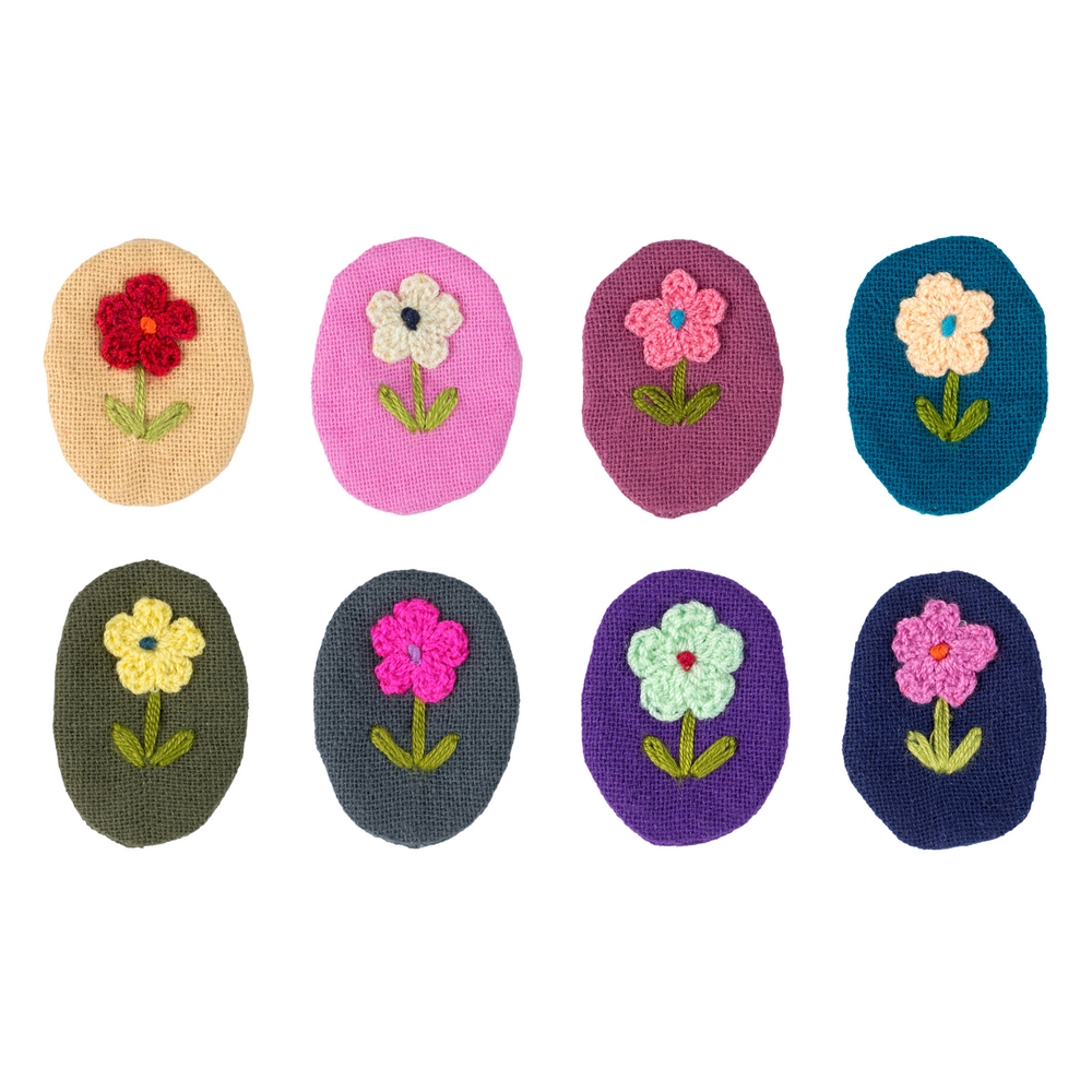 Brooch acrylic & cotton crochet flower patch
