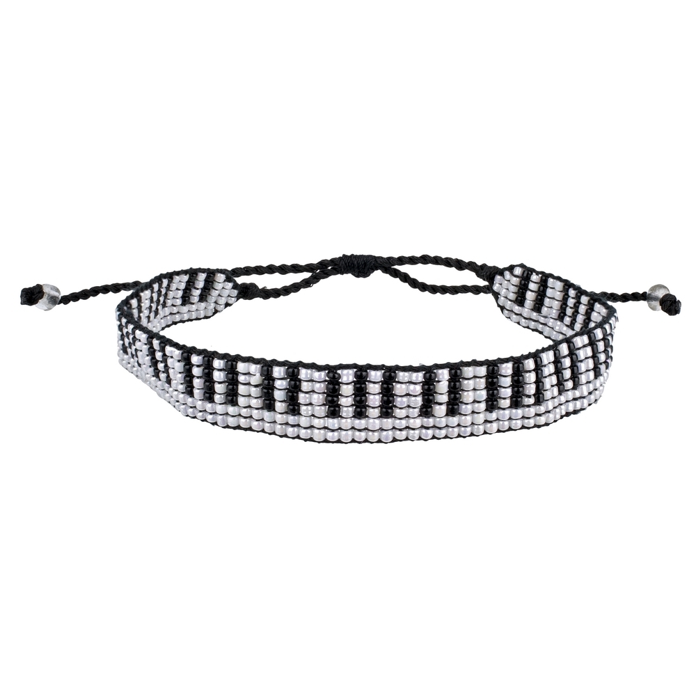 Bracelet glass beads & cotton piano black & white