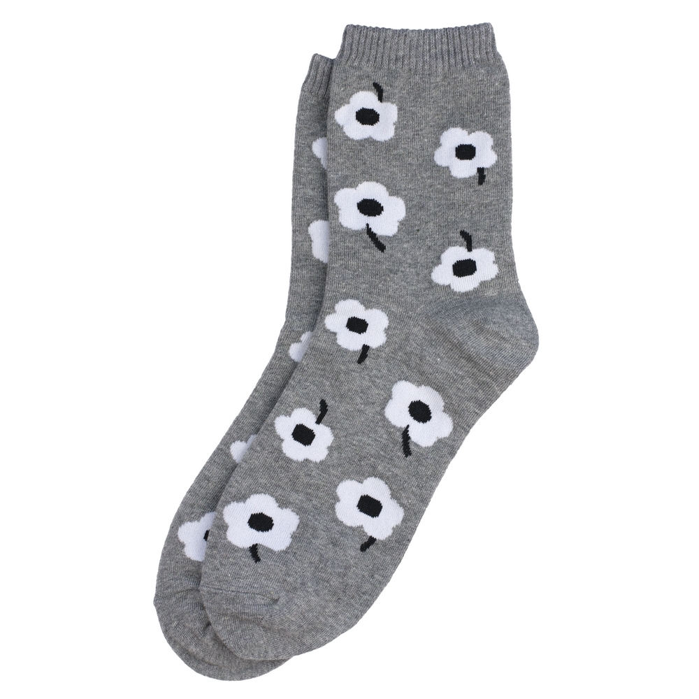 Socks cotton & spandex sixties flower grey