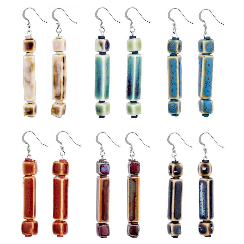 Drop earring ceramic sienna earth tones assorted colours