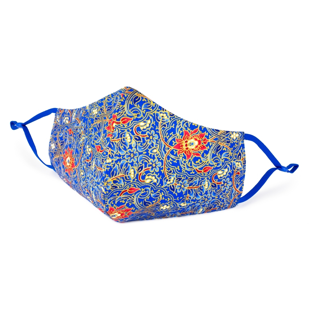 Face Mask cotton gilded kimono print blue