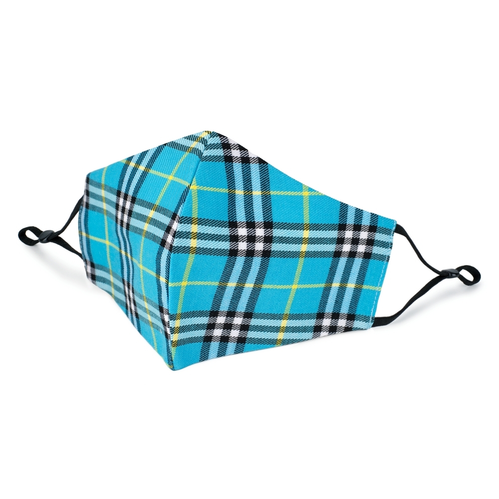 Face Mask cotton tartan turq