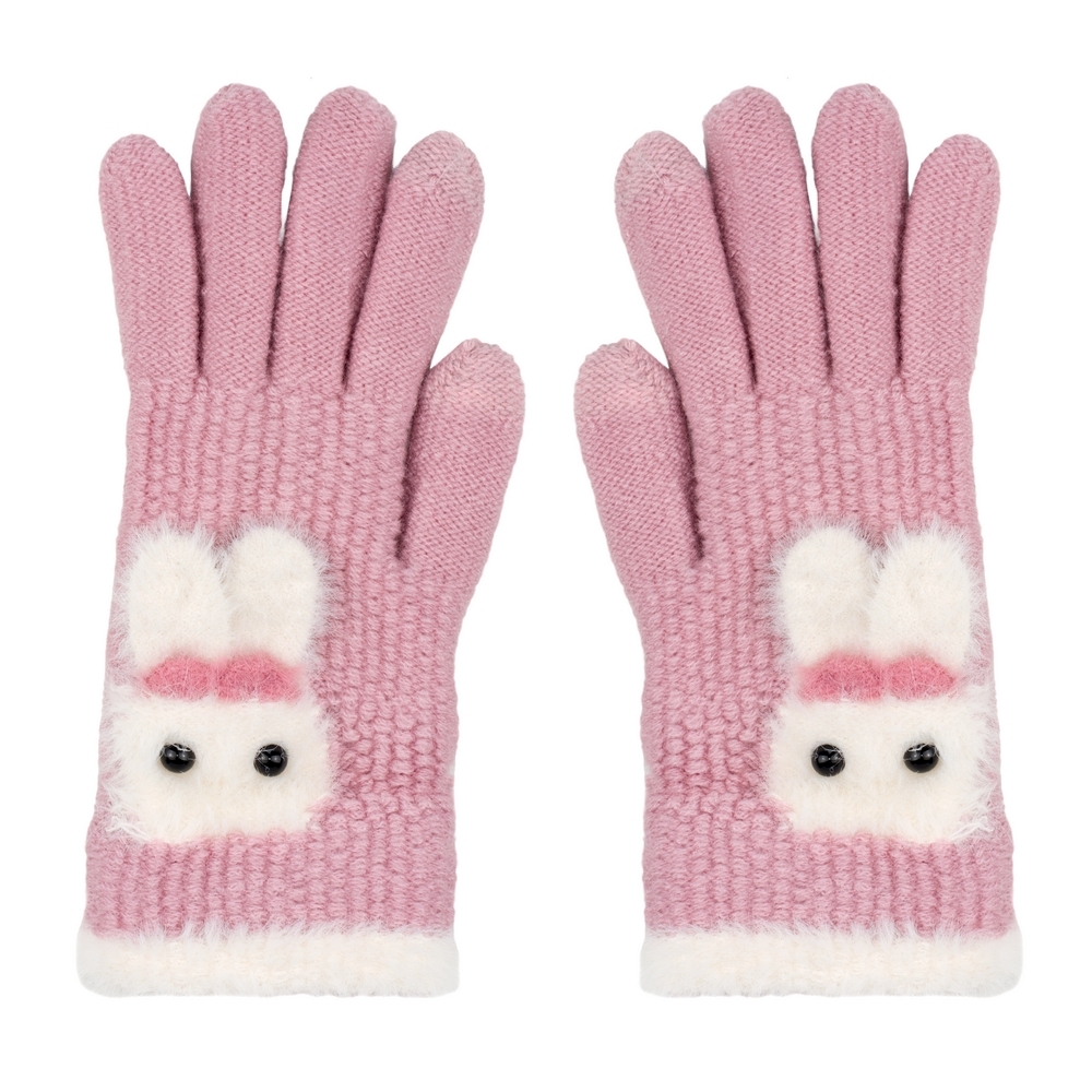 Gloves acrylic touch screen fluffy bunny light pink