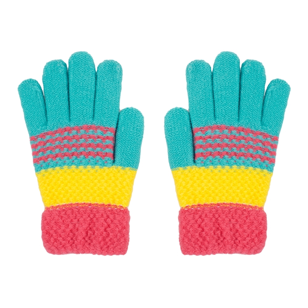 Gloves acrylic bright stripe age 3-5 aqua blue
