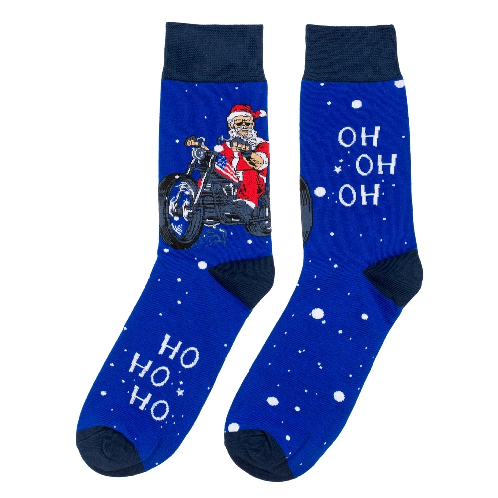 Socks cotton biker santa gents blue