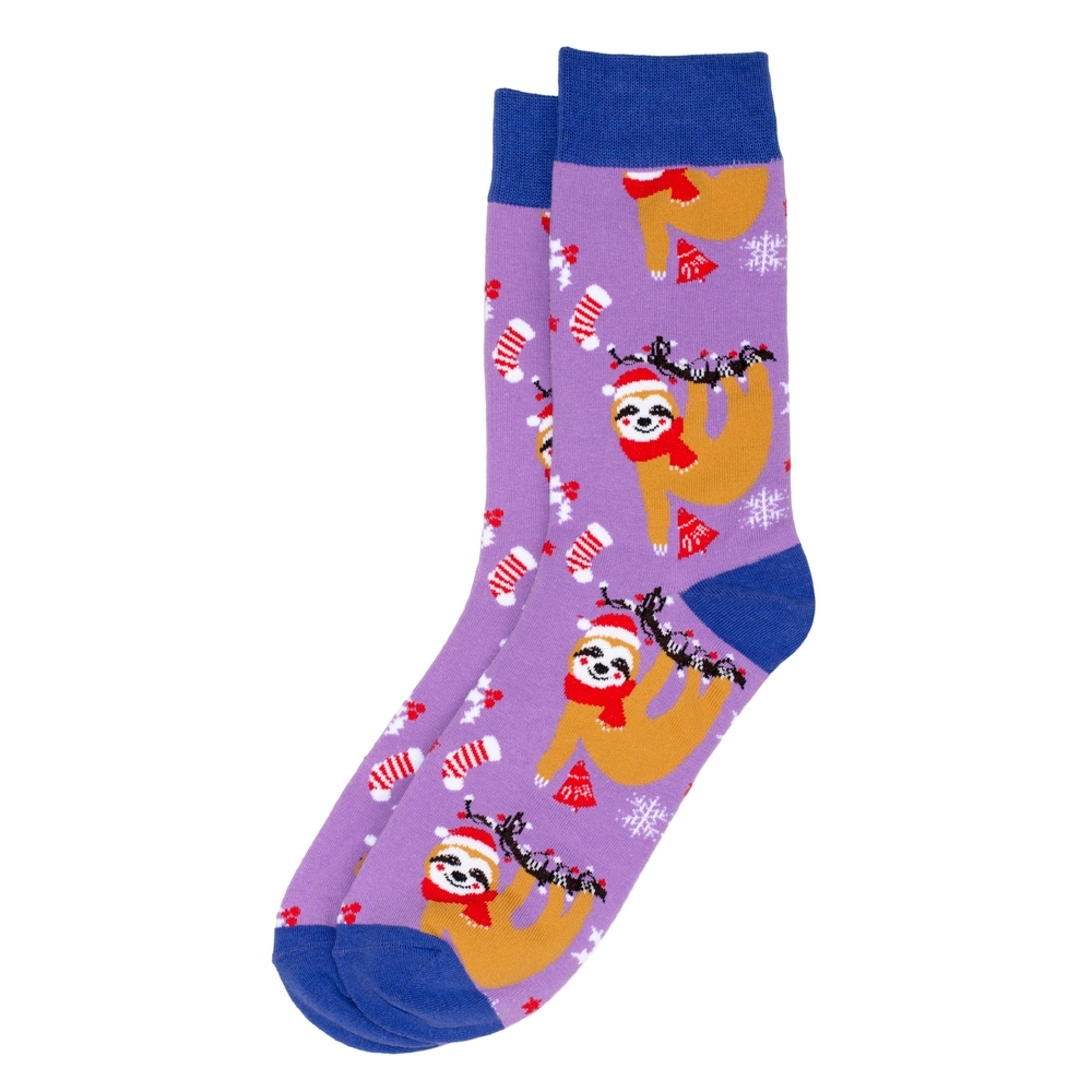 Socks cotton festive sloth gents purple