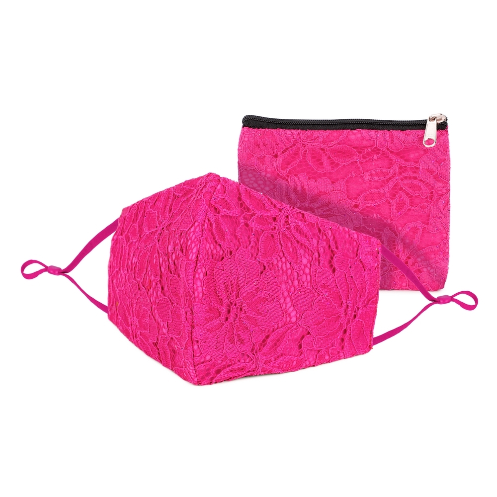 Face Mask cotton with lace purse fuschia