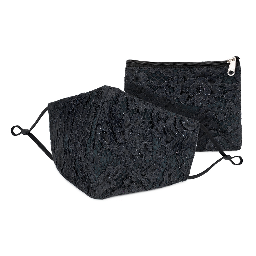 Face Mask cotton with lace purse black
