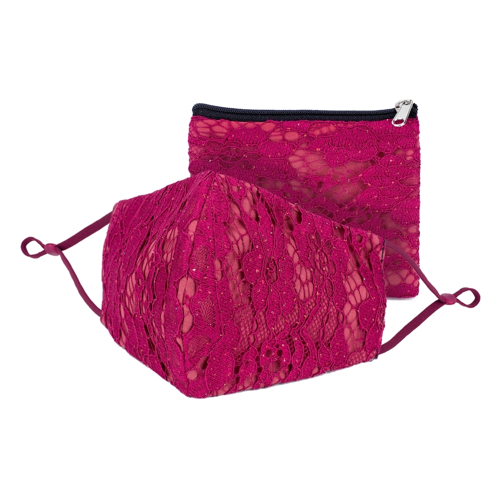 Face Mask cotton with lace purse burgundy red