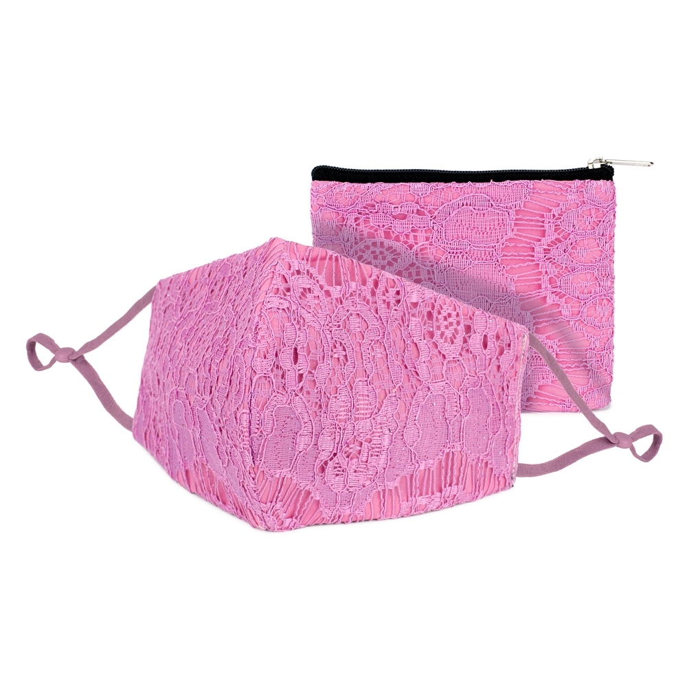 Face Mask cotton with lace purse pink
