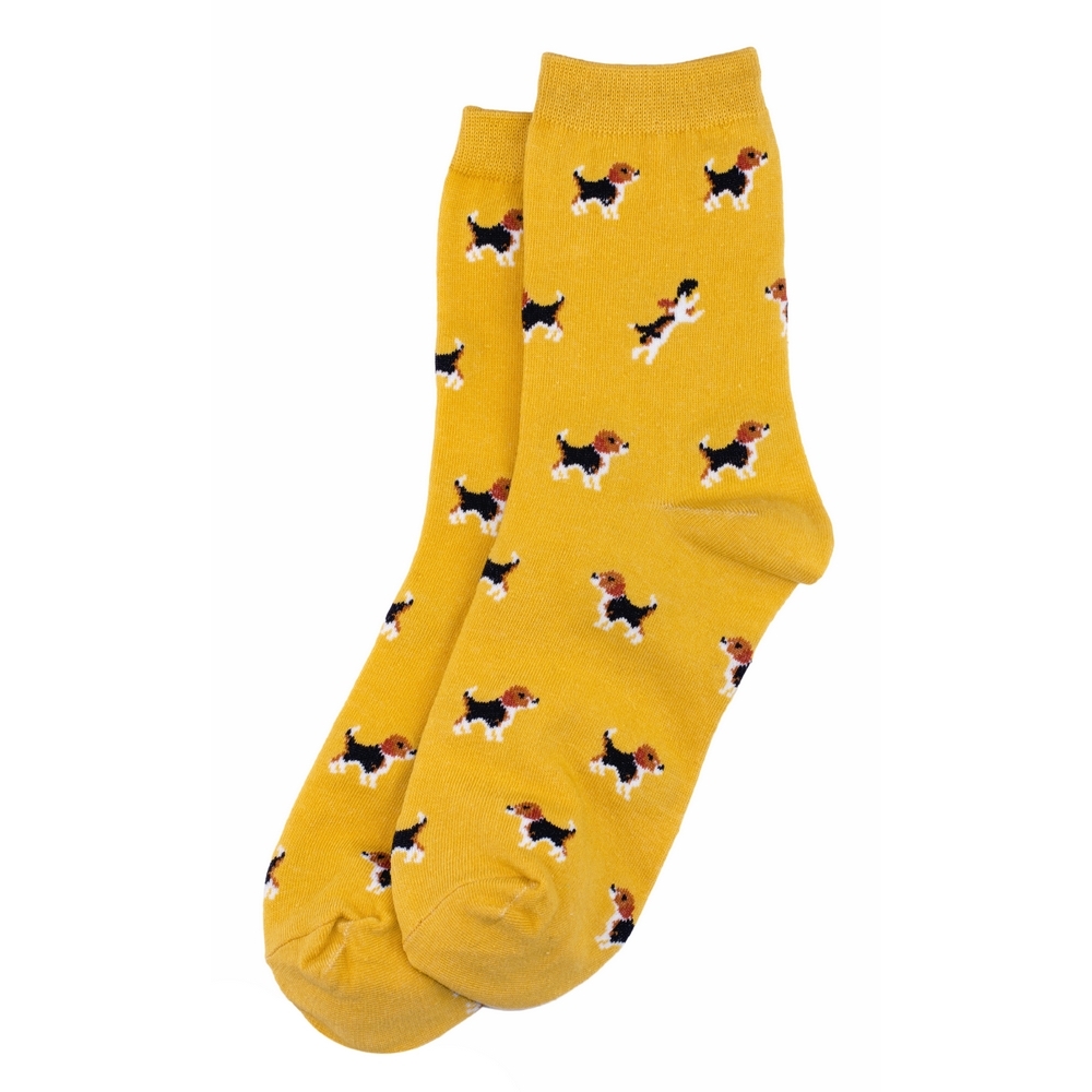 Socks cotton & spandex beagle yellow