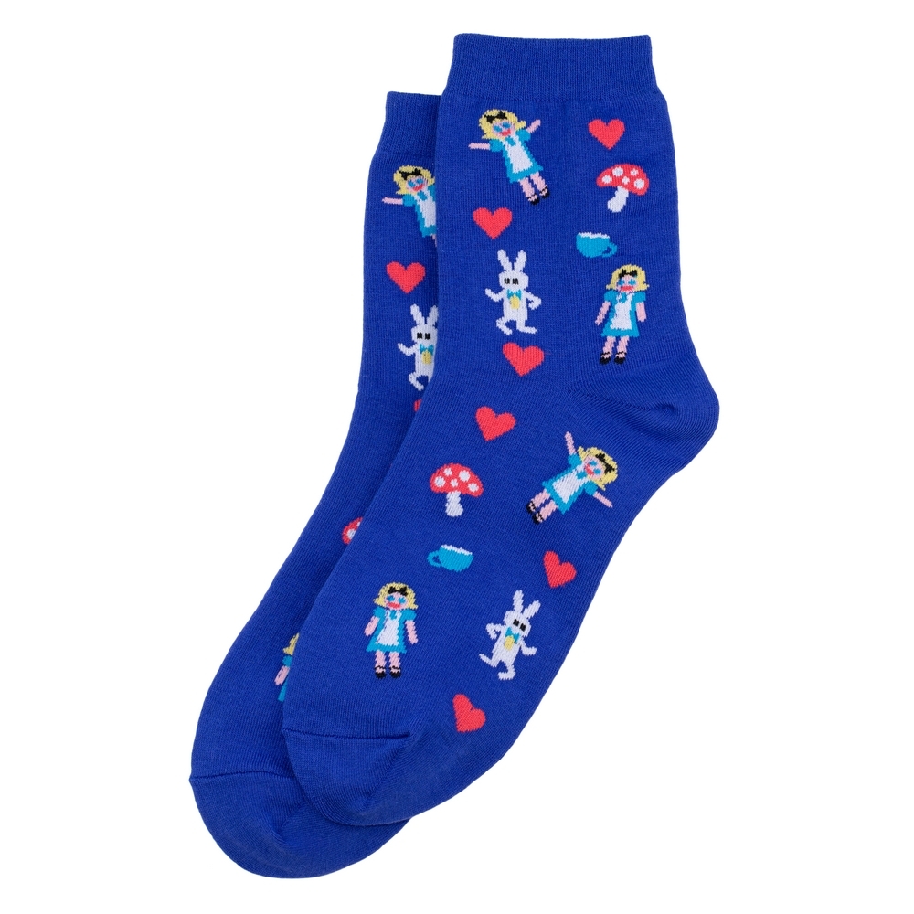 Socks cotton & spandex alice in wonderland blue