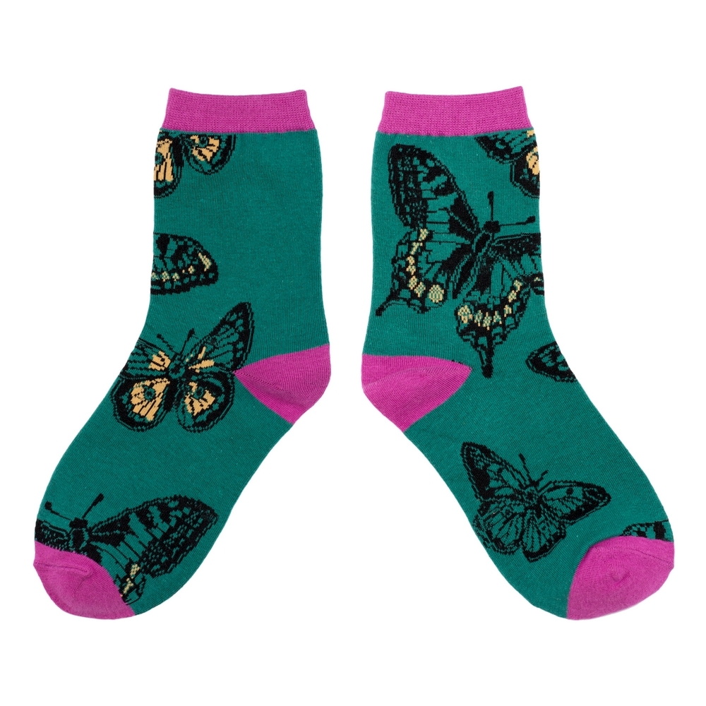Socks cotton & spandex antique butterfly teal