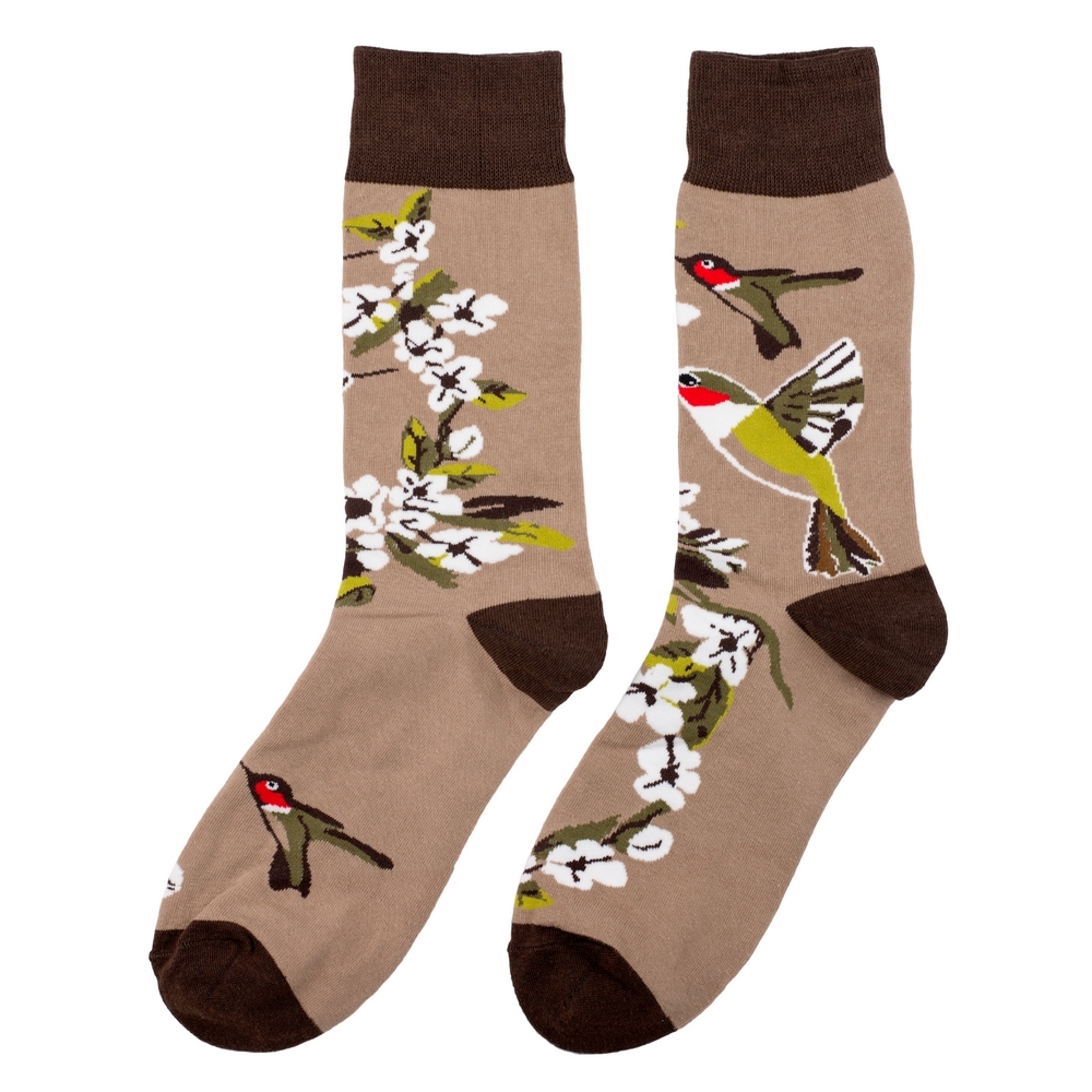 Socks cotton & spandex gents blossom hummingbird taupe
