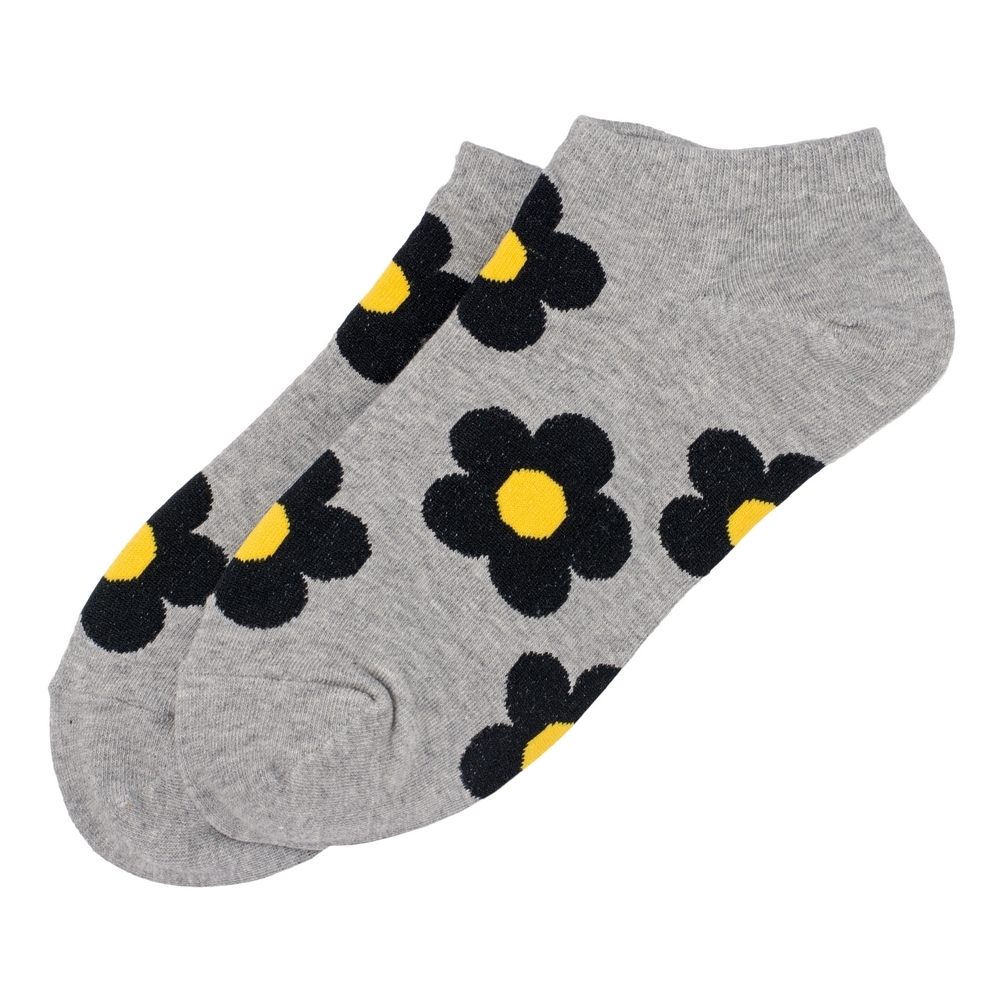 Socks cotton & spandex ankle fab flower grey