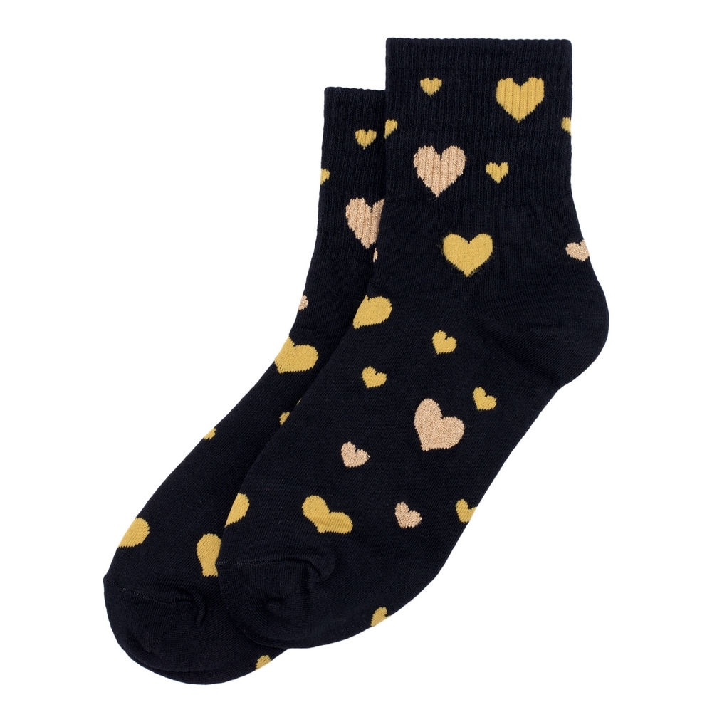 Socks cotton & spandex sparkle heart gold black