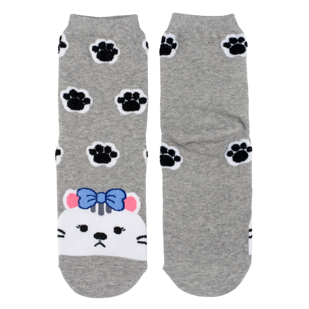 Socks cotton & spandex kawai kitty paws grey
