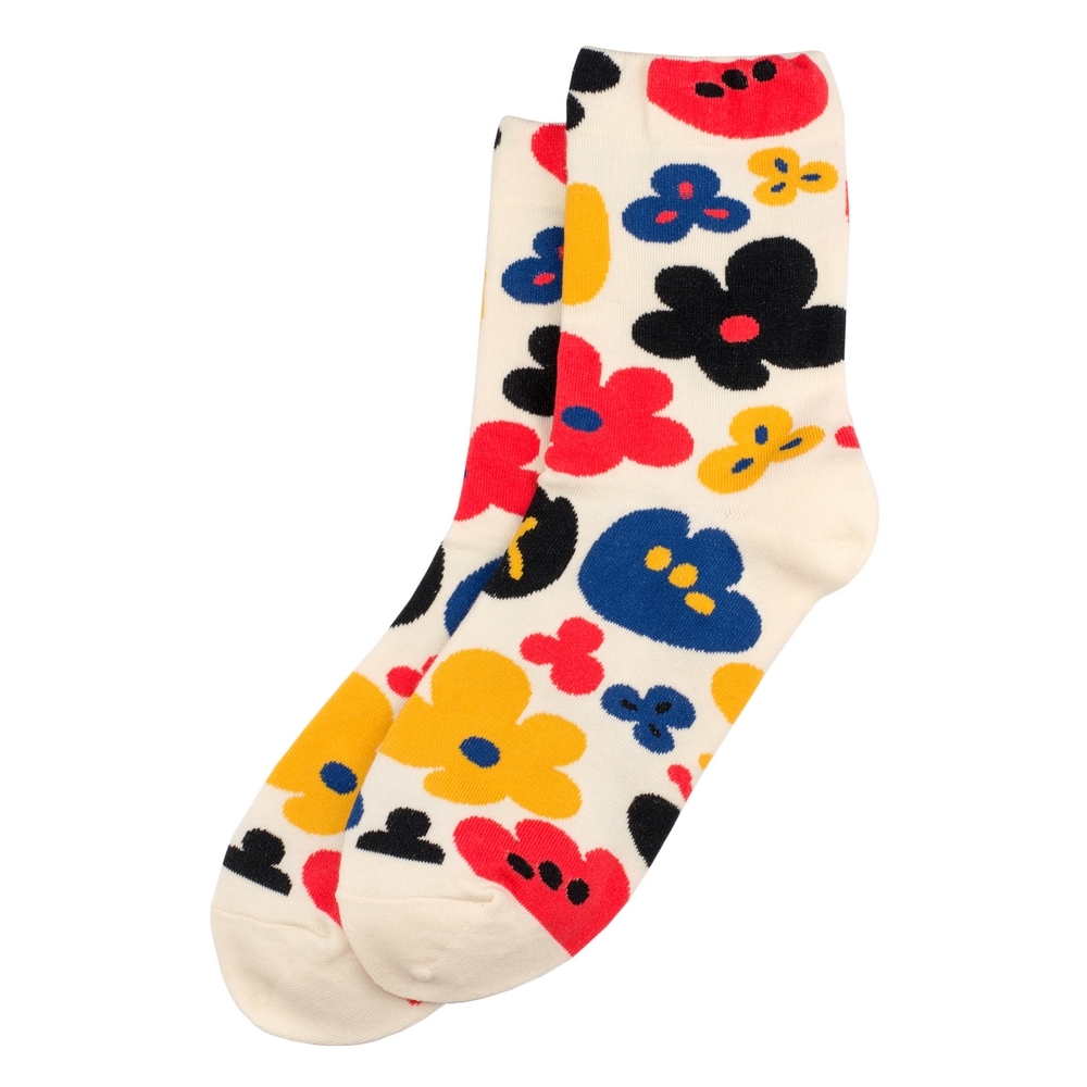 Socks cotton & spandex bold block flower cream
