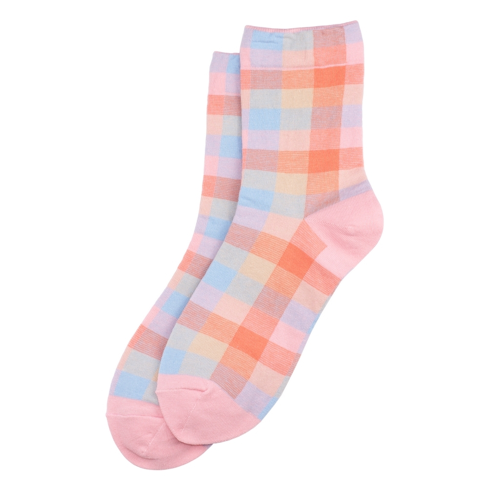 Socks cotton & spandex spring checkers pink