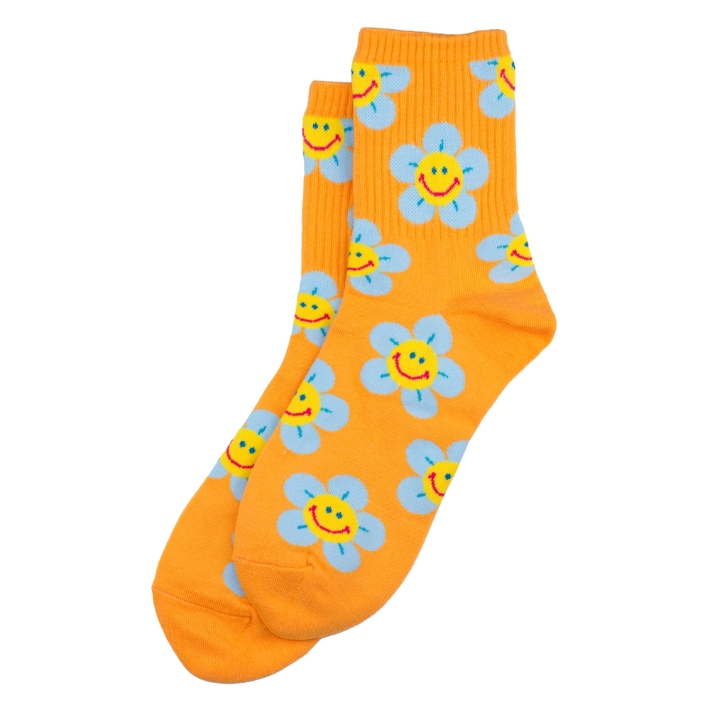 Socks cotton & spandex sunny flower face orange