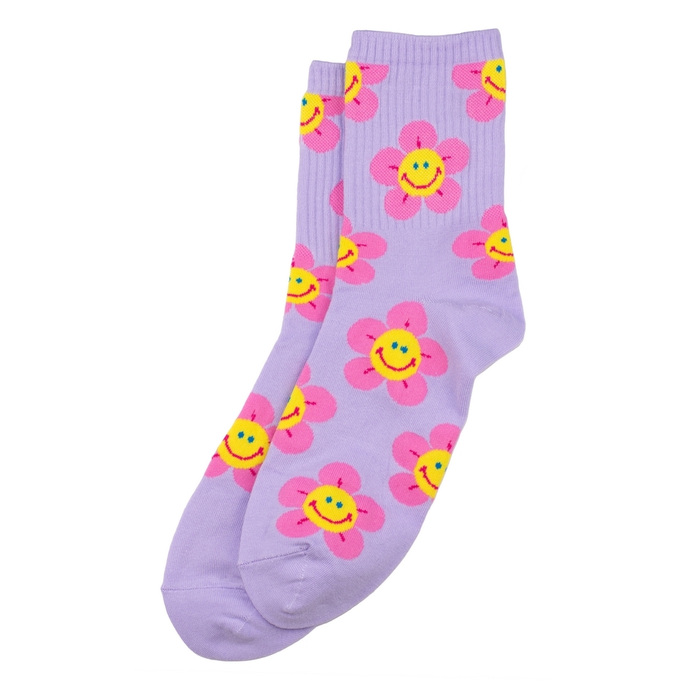Socks cotton & spandex sunny flower face purple