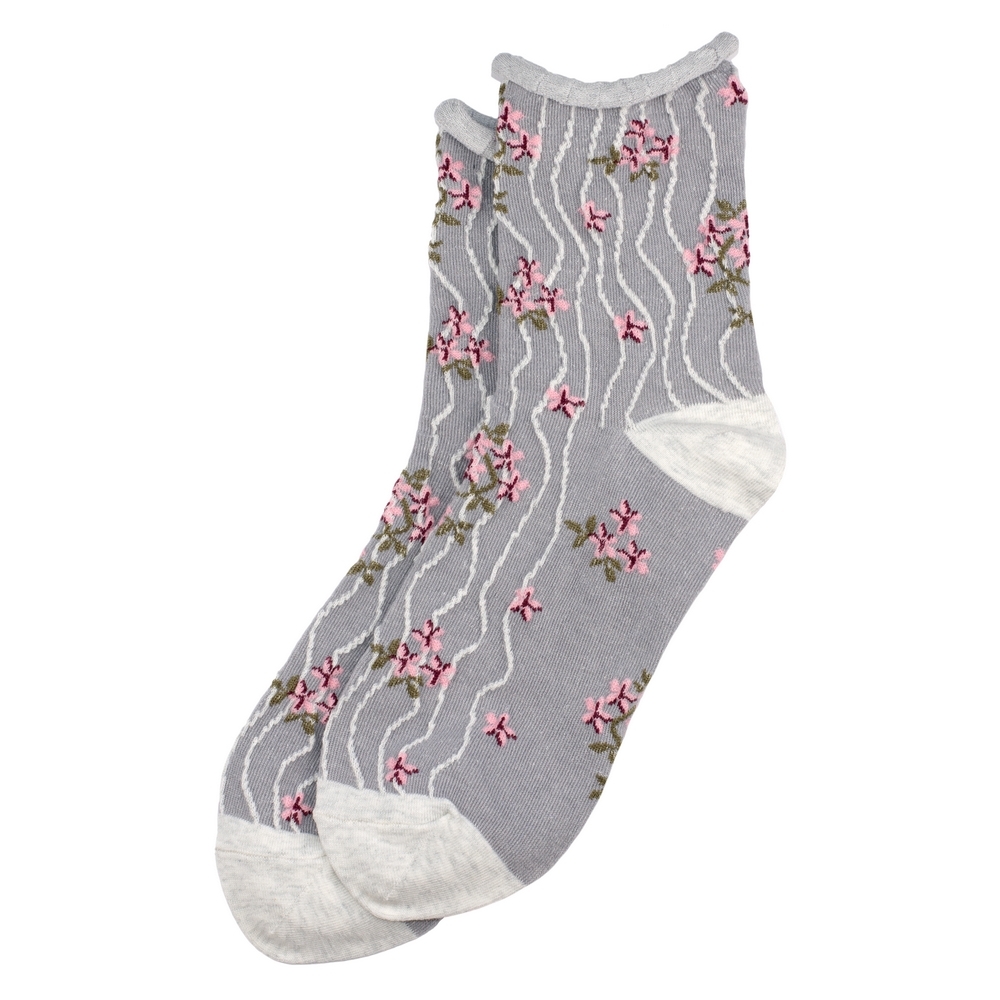 Socks cotton & spandex ruffle blossom grey