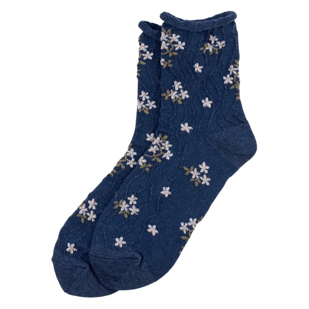 Socks cotton & spandex ruffle blossom navy
