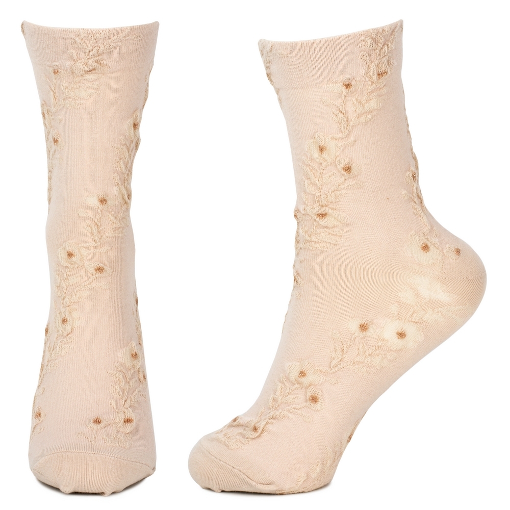 Socks cotton & spandex ripple petit fleur beige - Image 2
