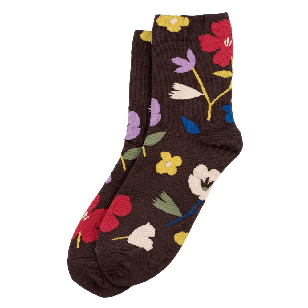 Socks cotton & spandex block bloom brown