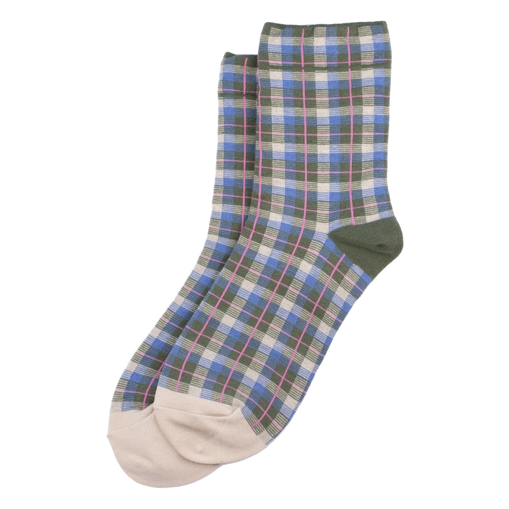 Socks cotton & spandex tartan checkers green