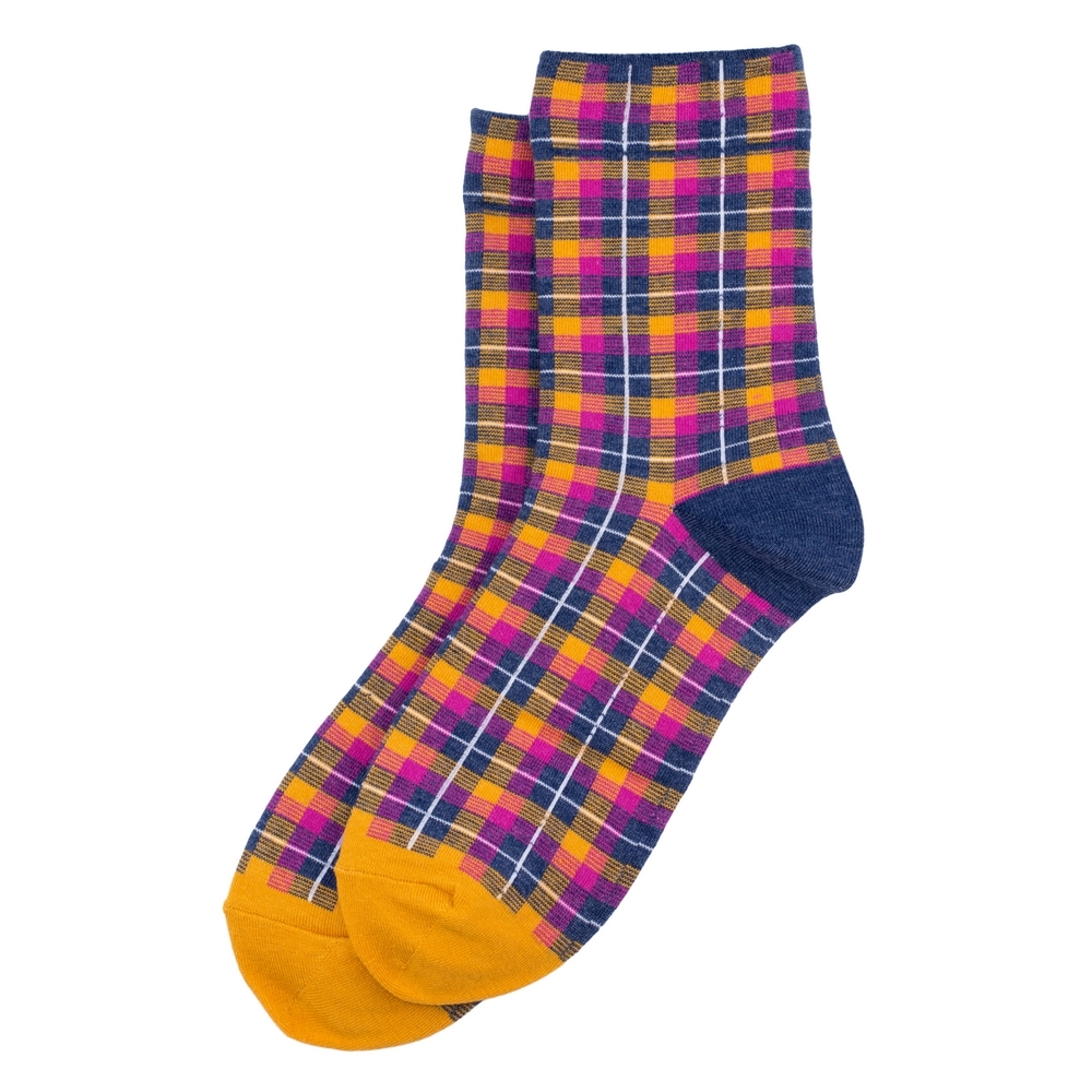 Socks cotton & spandex tartan checkers pink