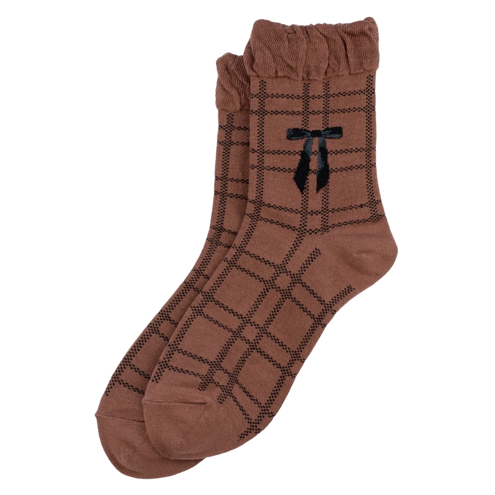 Socks cotton & spandex belle bow ruffle brown