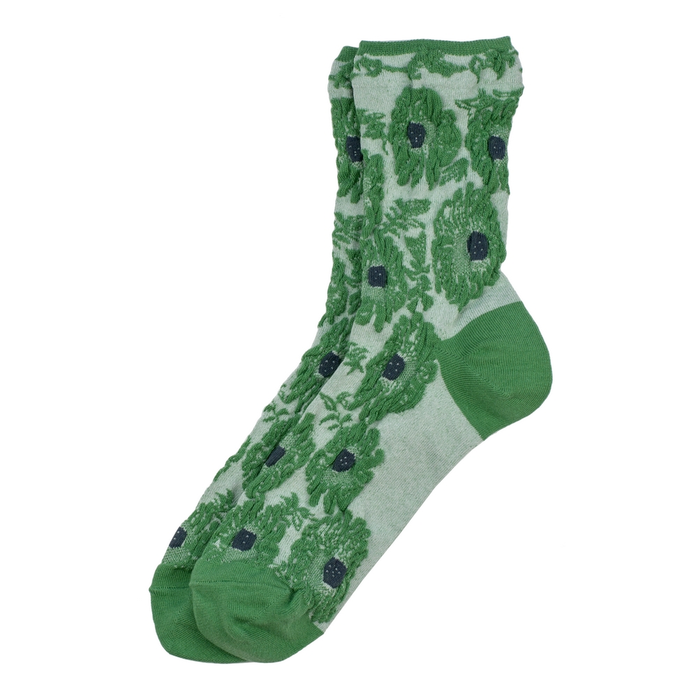Socks cotton & spandex embossed bloom dusky green