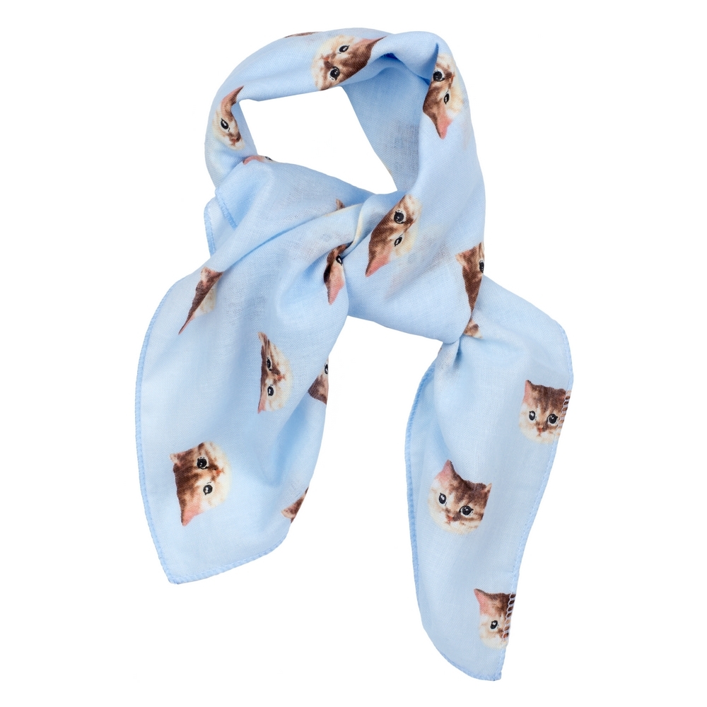 Scarf cotton kerchief dream cat blue