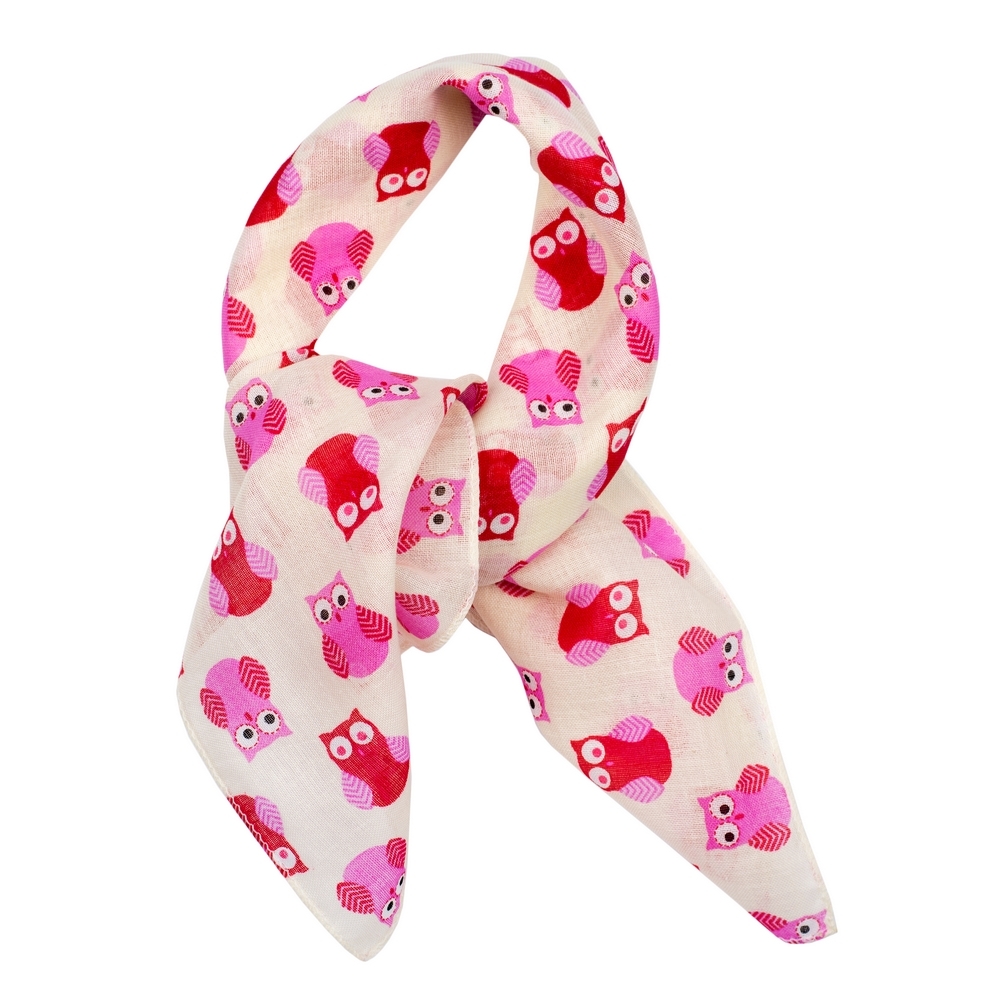 Scarf cotton kerchief owl pink