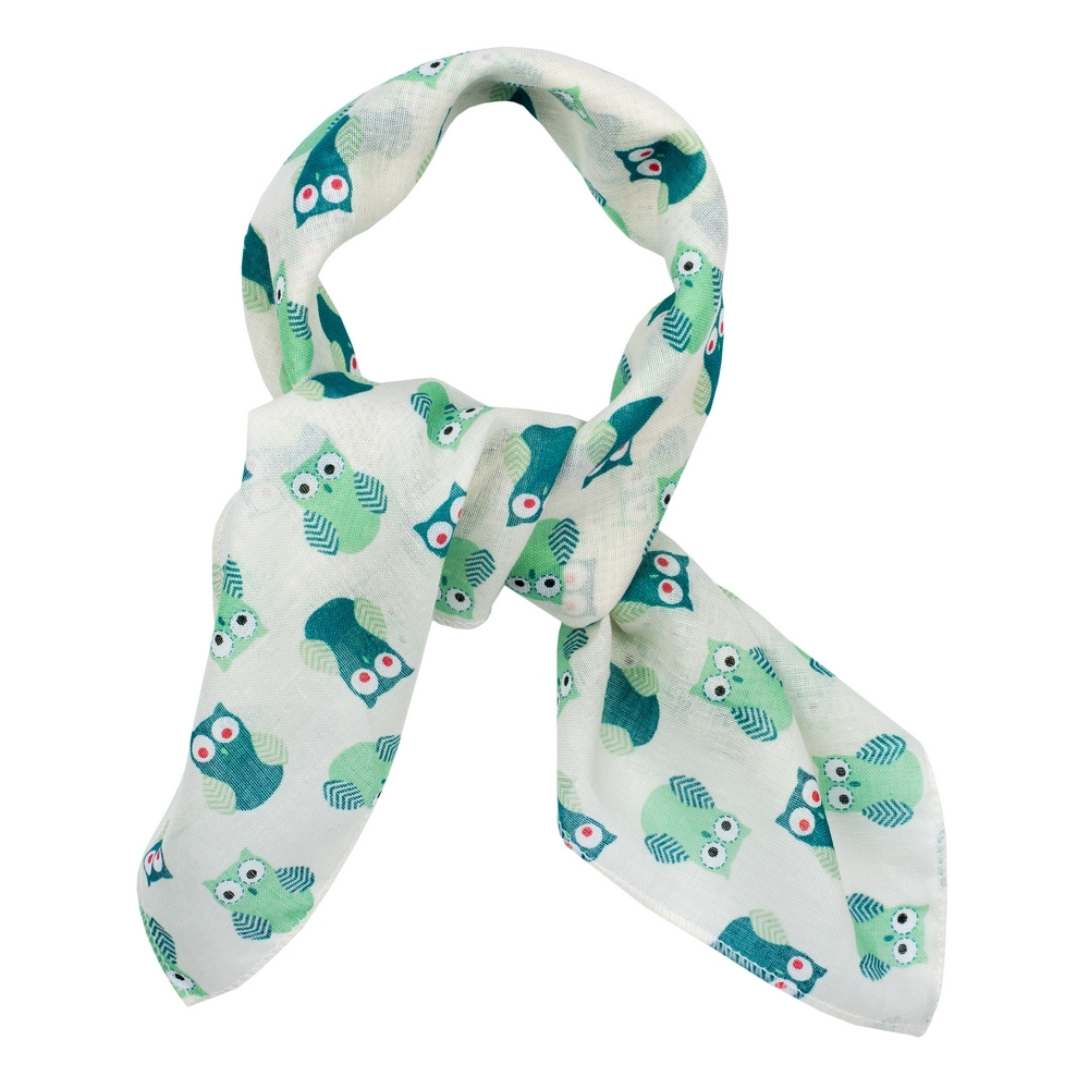Scarf cotton kerchief owl green