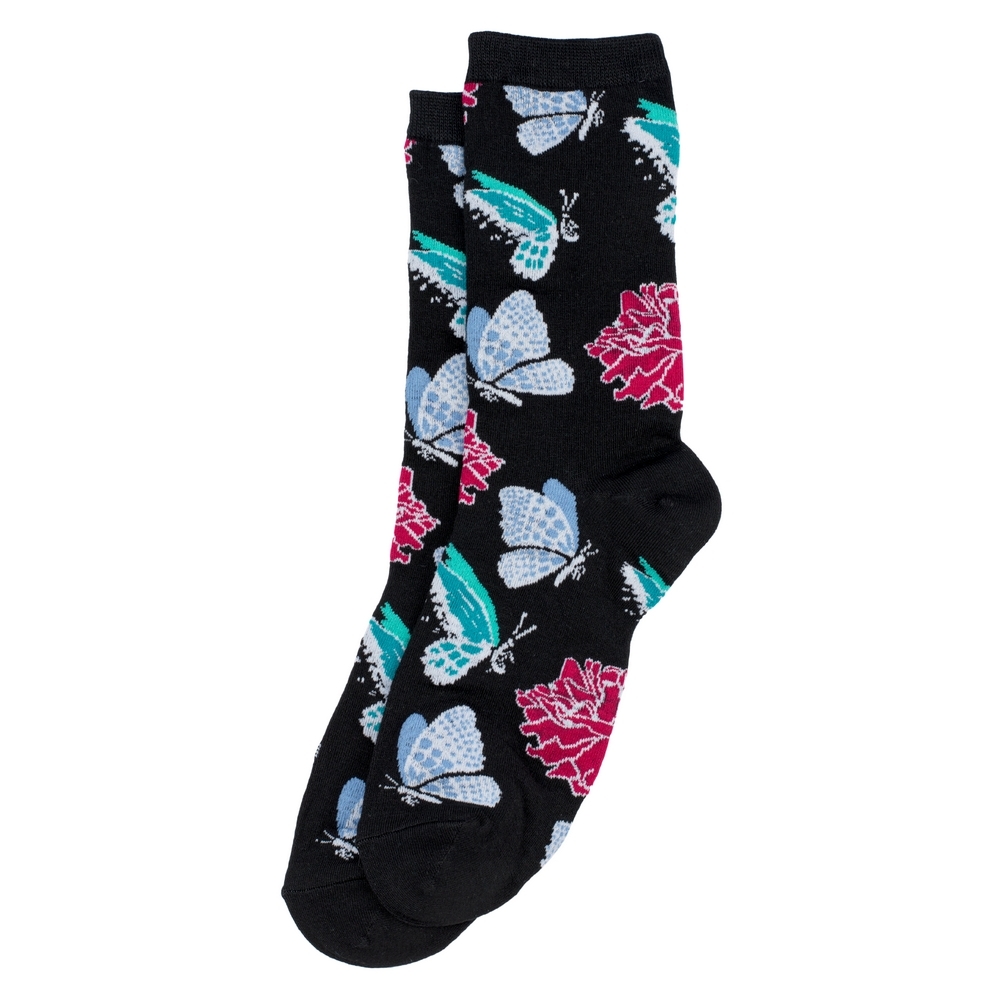 Socks cotton & spandex floating butterflies black