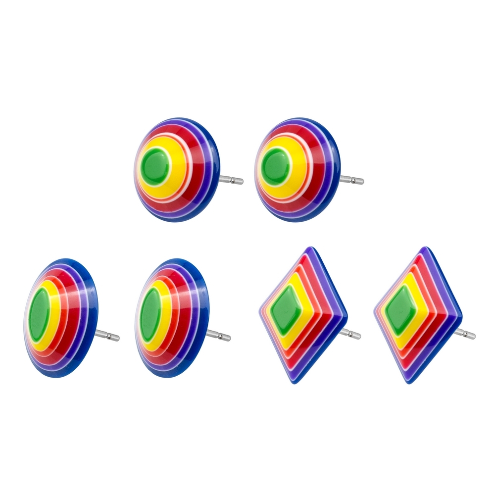 Stud earring resin rainbow slice multicoloured