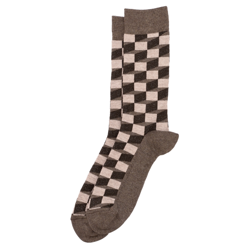 Socks cotton gents illusion cube brown