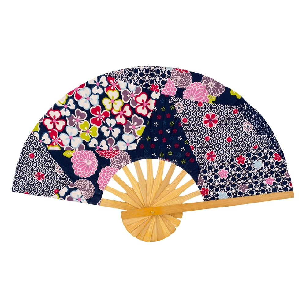 Fan cotton & bamboo kimono print navy