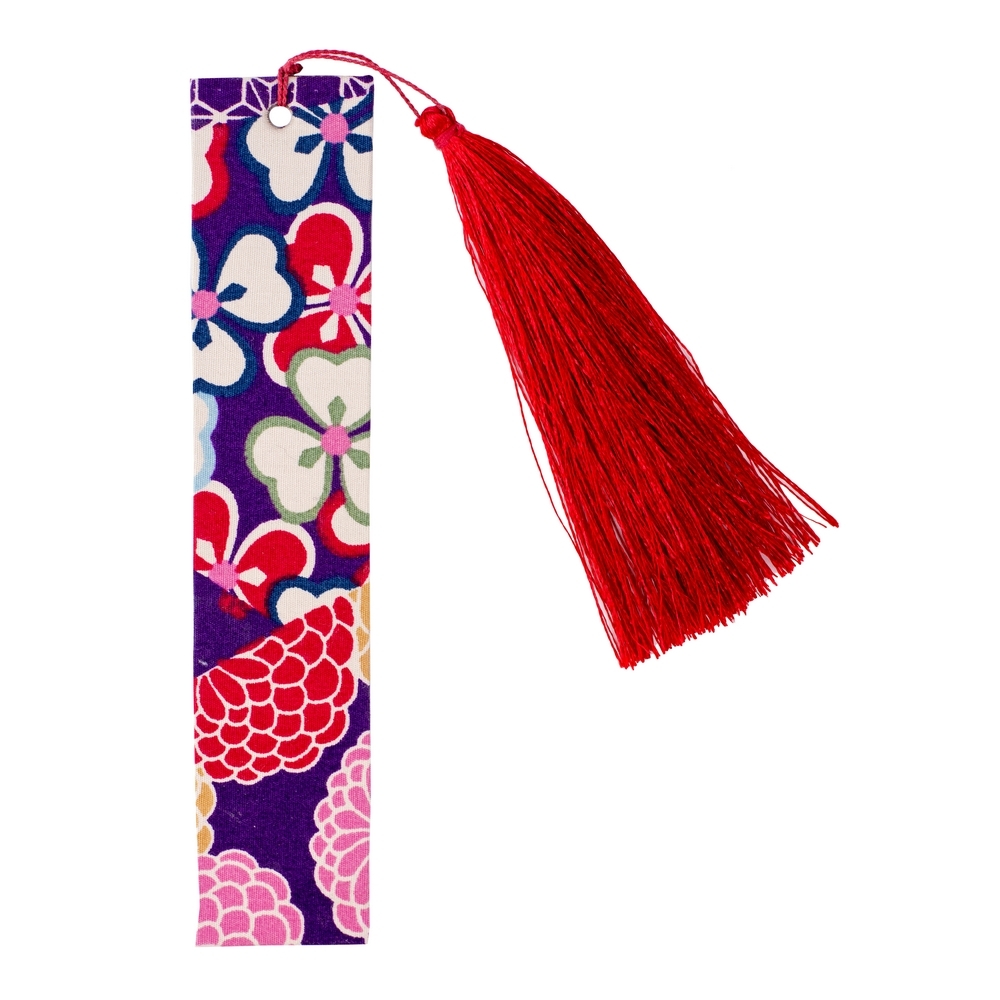 Book mark fabric kimono print with tassel purple