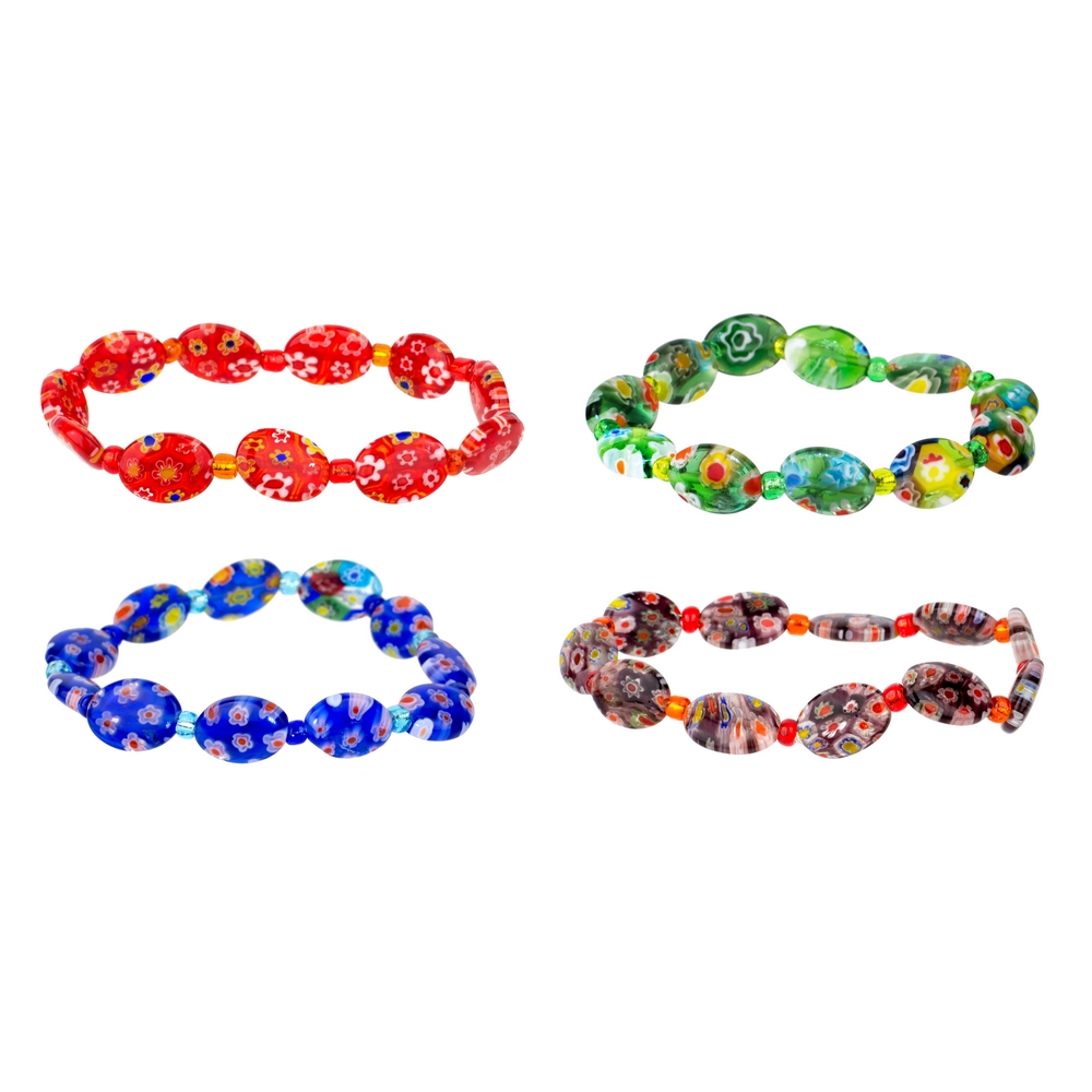 Bracelet glass beads millefiori assorted colours